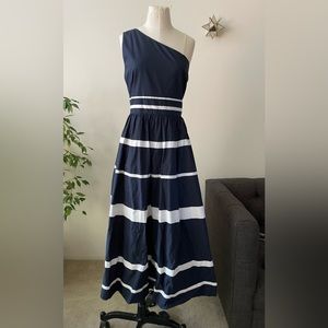 J.Crew one-shoulder maxi dress in cotton poplin w/ ribbon stripes. Size 12